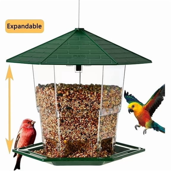 PHANCIR Bird Feeder for Outdoor Hanging, Expandable 7.8'' Tall Latch Feature, Heavy Duty Bird Feeders for Outside, Garden Yard Decoration for House, Green