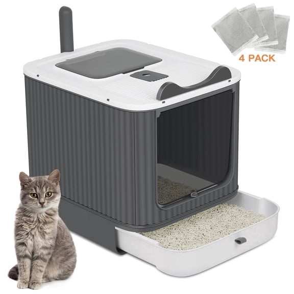 PHANCIR Enclosed Cat Litter Box with Lid, Easy to Clean with Includes Scoop & 4 Charcoal Deodorizer Bags