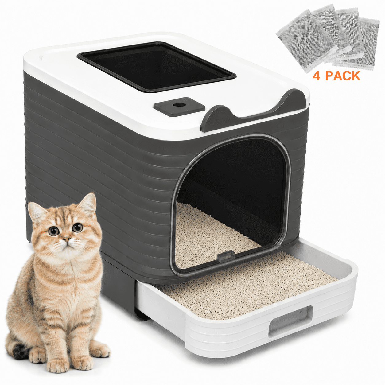 PHANCIR Enclosed Cat Litter Box with Lid, Easy to Clean with Includes Scoop & 4 Charcoal Deodorizer Bags