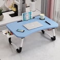 thumbnail image 1 of PHANCIR Foldable Lap Desk, 23.6 Inch Portable Wood Laptop Desk Table Workspace Organizer Bed Tray with iPad Slots, Cup Holder and Drawer, Anti-Slip for Working Reading Writing, Eating, Watching-Blue, 1 of 4