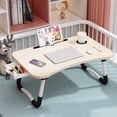 thumbnail image 1 of PHANCIR Foldable Lap Desk, 23.6 Inch Portable Wood Laptop Desk Table Workspace Organizer Bed Tray with iPad Slots, Cup Holder and Drawer, Anti-Slip for Working Reading Writing, Eating, Watching-White, 1 of 4