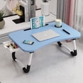 thumbnail image 1 of PHANCIR Foldable Lap Desk, 23.6 Inch Portable Wood Laptop Desk Table Workspace Office Organizer Bed Sofa Tray with Slots/Cup Holder/Drawer, Anti-Slip for Reading Writing Eating Watching, Blue, 1 of 4