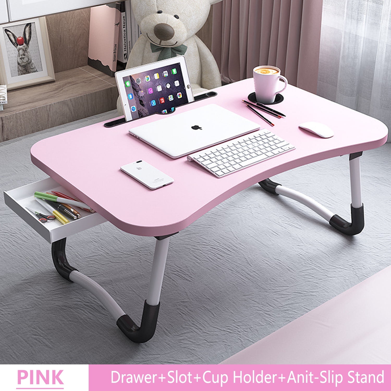PHANCIR 23.6″ Foldable Lap Desk with Cup Holder and Drawer