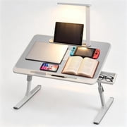 PHANCIR Adjustable Lap Desk with LED Light, Laptop Desk for Bed with Cooling Fan, Folding Laptop Tray for Work, Study, Reading (Gray)