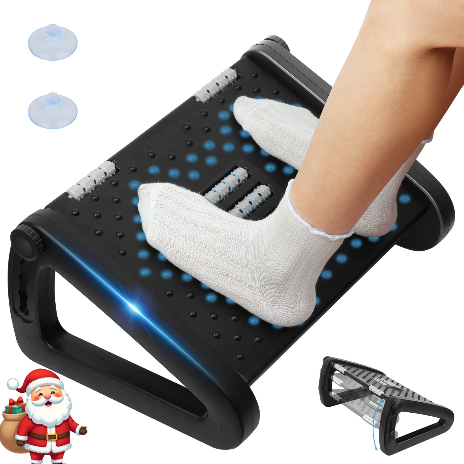 Walmart Deal of PHANCIR Foot Rest with 6 Adjustable Heights, Anti-Slip Suction Cup Design with Massage Roller, Portable Under Desk Foot Stool for Office, Home, Travel, Black