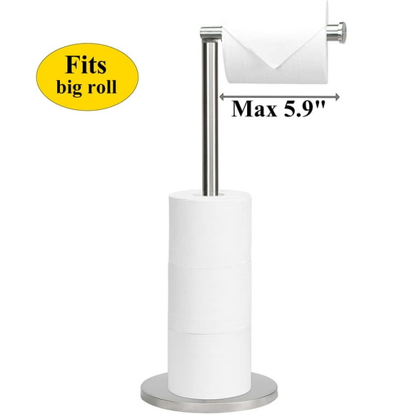 PHANCIR Freestanding Toilet Paper Holder with Top Storage Shelf, Modern Bathroom Toilet Paper Roll Holder, Silver