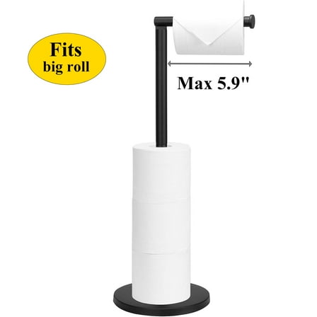 PHANCIR Freestanding Toilet Paper Holder with Top Storage Shelf, Modern Bathroom Toilet Paper Roll Holder,Black