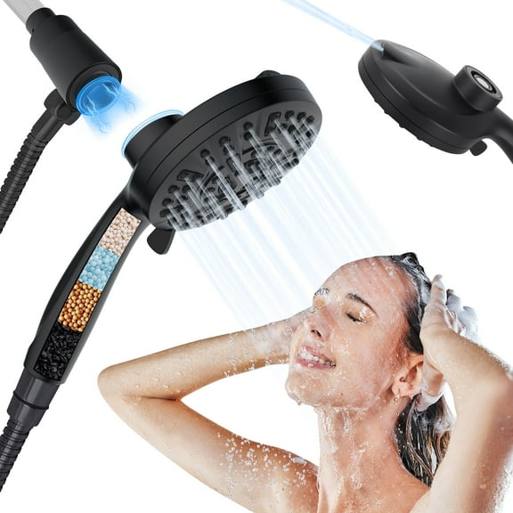 PHANCIR Magnetic Handheld Showerhead with 10 Spray Modes, 5" Large Anti-Clog Shower Head, Hard Water Softener Filter, 59" Hose & High Pressure for Bathroom, Black