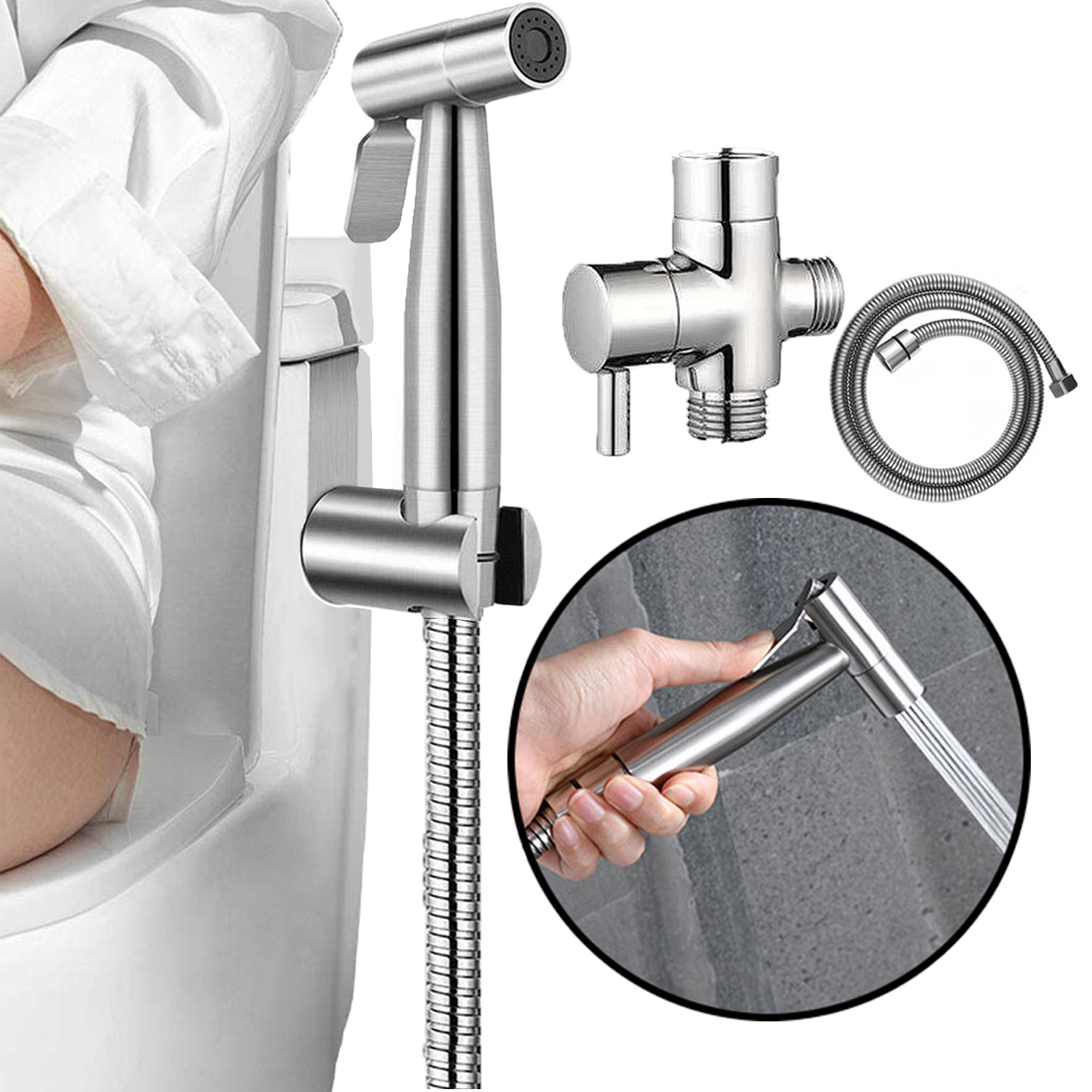 PHANCIR Handheld Bidet Sprayer for Toilet, Brushed Nickel Bidet ...