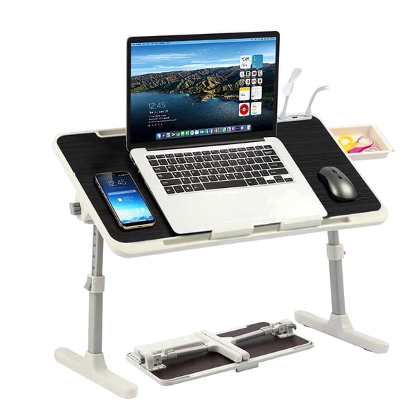 PHANCIR Height & Angle Adjustable Lap Desk, Laptop Stand Bed Tray with USB Fan & LED Light, Foldable Laptop Desk for Couch Sofa Floor, Black