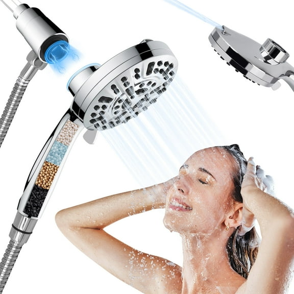 PHANCIR Magnetic Handheld Showerhead with 10 Spray Modes, 5" Large Anti-Clog Shower Head, Hard Water Softener Filter, 59" Hose & High Pressure for Bathroom, Chrome