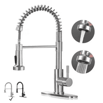 PHANCIR Kitchen Faucet with Pull Down Sprayer, Brushed Nickel Commercial Spring Kitchen Sink Single Handle Pull Out Sink Faucets with Deck Plate Suit to 1 or 3 Holes