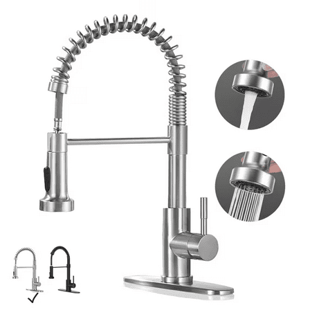 PHANCIR Kitchen Faucet with Pull Down Sprayer, Brushed Nickel Commercial Spring Kitchen Sink Single Handle Pull Out Sink Faucets with Deck Plate Suit to 1 or 3 Holes