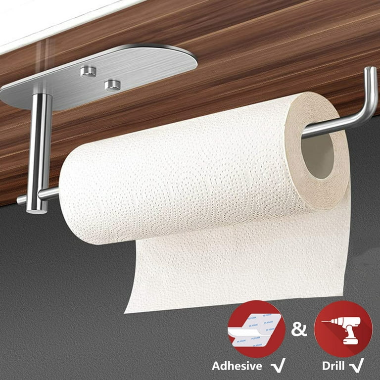 Paper Towel Holder Under Cabinet - Stainless Steel Paper Towel Holder Wall  Mount, Self-Adhesive or Drilling, Matte Black Towel Rack for Kitchen