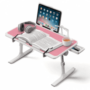 PHANCIR Height & Angle Adjustable Lap Desk, Folding Laptop Desk with USB Fan LED Light & Book Stand, Laptop Bed Tray with Cooling Fan for Home Office, Pink