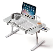 PHANCIR Height & Angle Adjustable Lap Desk, Folding Laptop Desk with USB Fan LED Light & Book Stand, Laptop Bed Tray with Cooling Fan for Home Office, Gray
