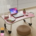 thumbnail image 1 of PHANCIR Lap Desk with Handle, 23.6" Foldable Wood Laptop Desk Nonslip, Durable Edge with Slots Cup Holder & Drawer, for Reading Writing Eating & On-the-Go Use, Pink, 1 of 8