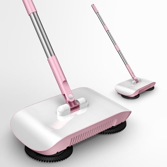 PHANCIR Spin Broom, Hand Push Sweeper, Non Electric Brooms/Mop/Dust Pan 3-in-1for Cleaning Hair, Fruit Shell, Dust,Pink