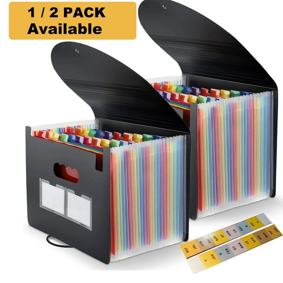 PHANCIR 24 Pocket Accordion File Organizer Thicker & Sturdy, Freestanding File Paper Folder with Labels for Classroom, Home, Office and Travel,2 Pack
