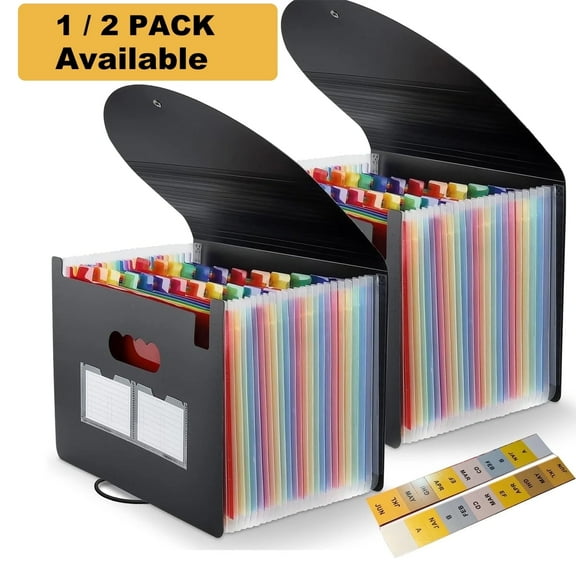 PHANCIR 24 Pocket Accordion File Organizer Thicker & Sturdy, Freestanding File Paper Folder with Labels for Classroom, Home, Office and Travel,2 Pack