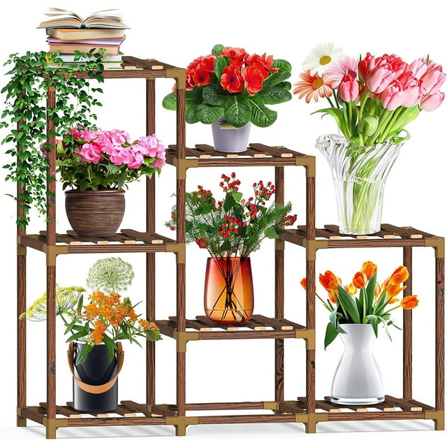 PHANCIR 7Tier Wooden Plant Stand Indoor/Outdoor, Large Rack for
