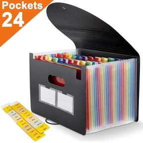 PHANCIR Plastic 24-Pocket A4 File Organizer with A-Z/Month Sticker Tabs, Multicolor