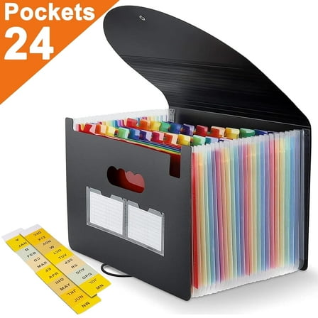 PHANCIR 24 Pocket Accordion File Organizer Thicker & Sturdy, Freestanding File Paper Folder with Labels for Classroom, Home, Office and Travel
