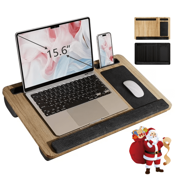 Walmart Black Friday Deals 2025 - PHANCIR Portable Lap Desk with Cushion Holder, Storage, Top for Computer, Fits up to 15.6in Laptop, Walnut