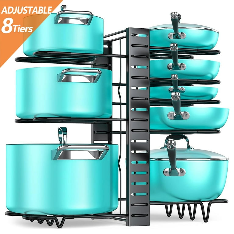 SAYZH Pots and Pans Organiser 6 Tier Snap-On and Adjustable Saucepan Storage Rack Detachable Pot and Pan Stand Holder for Kitchen Cupboard Rustproof B