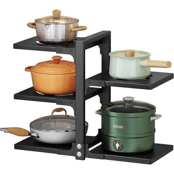 PHANCIR 3+2 Tier Pots and Pans Organizer Rack, Adjustable Pot and Pan Rack for Custom Fit, Heavy Duty Storage with Large Panels, Anti-slip Design for Cabinet Kitchen Organization Storage