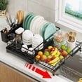 thumbnail image 1 of PHANCIR Retractable Large Capacity Dish Drying Rack, Compact Stainless Steel Dish Rack with Utensil Holder, Space-Saving Storage & Organizer for Kitchen Countertop, Black, 1 of 8
