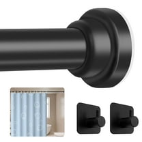 PHANCIR Shower Curtain Rod with 2 Hooks, Adjustable 31-80 inch Spring Tension Stainless Steel Telescoping Rod No Drill for Bathroom, Black