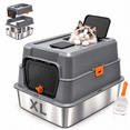 PHANCIR Stainless Steel Litter Box with Lid, Enclosed Metal Cat Litter ...