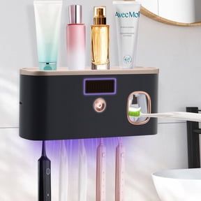 PHANCIR UV Toothbrush Holder for Bathrooms,5-Slot Wall Mount Toothbrush Timing Function Wall Mounted with Toothpaste Dispenser for Electric / Regular Toothbrush