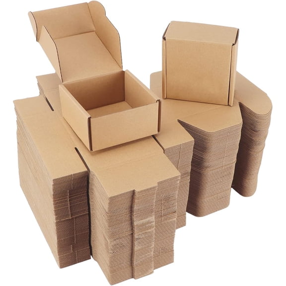 PHAREGE 100 Pack 4x4x2 inch Small Shipping Boxes, Brown Mailing Boxes | Tuck Top, Quick Fold, Easy Assemble, Shape Well, Single Corrugated, DIY Cardboard, Gift Wrap, Business Packaging
