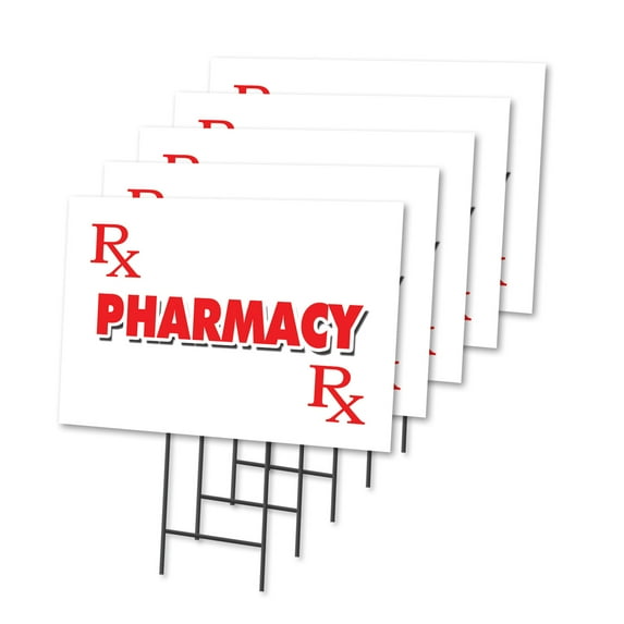 PHARMACY 5 Pack Of 18" x 24" Yard Sign & Stake | Advertise Your Business | Stake Included Image On Both Sides | Made in The USA