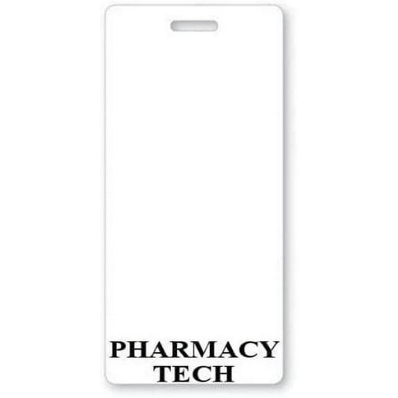 PHARMACY TECH Badge Buddy - Vertical Heavy Duty Spill & Tear Resistant Cards - 2 Sided - Quick Role Identifier for Pharmacy Technician Badge by Specialist ID (White)