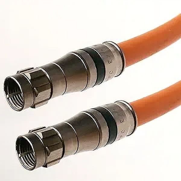 150ft RG-11 Coaxial Cable - 14AWG Solid Core, Direct Burial, Gel-Coated, 75 Ohm, With Brass Connectors, Orange