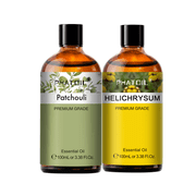 PHATOIL 2-Pack Patchouli and Helichrysum Essential Oil Set for Air Purifier,Diffusers,Skin Care,Humidifiers,Candle Making,Body Massage,3.38 Fl Oz