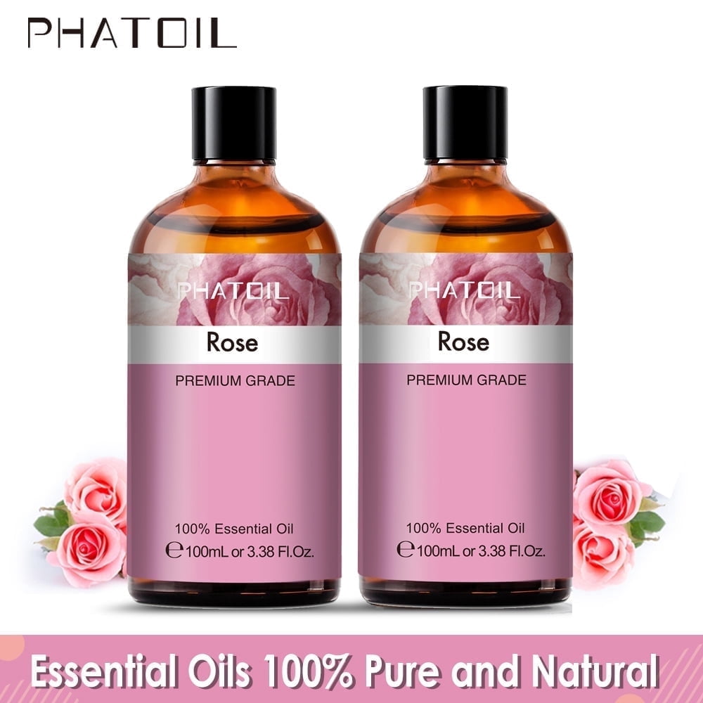 PHATOIL 2-Pack 100% Pure Rose Essential Oil for Face, Body Care,Diffuser,Candle Making,Humidifiers,100ml/3.38 fl.Oz