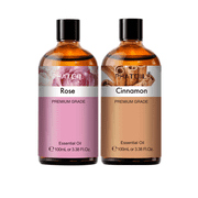 PHATOIL Rose and Cinnamon Essential Oil Set,2-Pack for Aromatherapy,Air Purifiers,Diffusers,Body Massage,Candle and Soap Making,Skin,Home,3.38fl oz