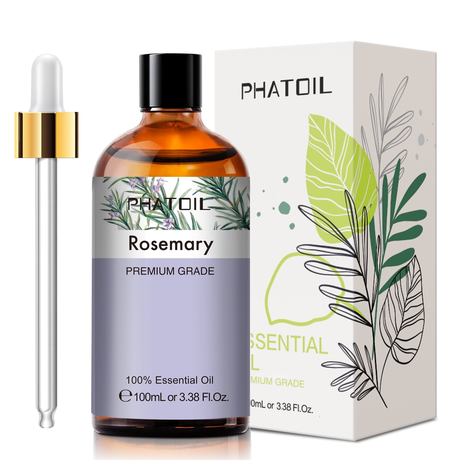PHATOIL Rosemary Essential Oils for Diffusers Humidifier, 100% Pure Natural Aromatherapy, Spa Massage, Bath, Christmas Gift (3.38FL.OZ)