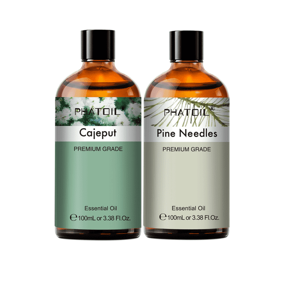 PHATOIL Cajeput and Pine Needles Essential Oil Set,2-Pack for Diffusers,Humidifier,Skin,Body,Hair,Perfume,Bath Bombs,Candle Making,3.38fl oz