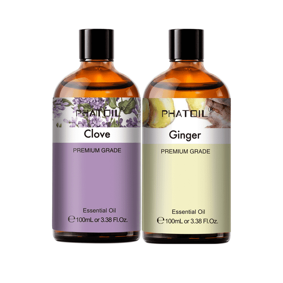 PHATOIL 2-Pack Clove and Ginger Essential Oil Set,3.38Fl.Oz for Diffuser,Perfume,HumidifiersAromatherapy,Candle and Soap Making