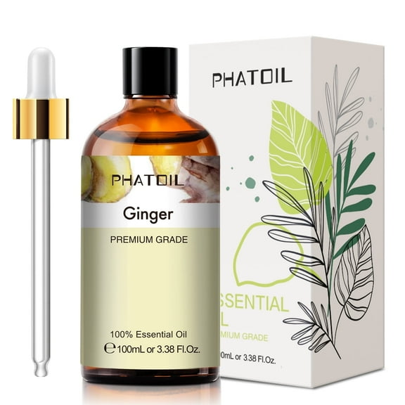 PHATOIL 3.38 Fl Oz Ginger Essential Oil for Skin, Diffuser, 100% Pure Natural, Cleansing & Nourishing, Herbaceous Scent for Aromatherapy, Soap Making Scent DIY