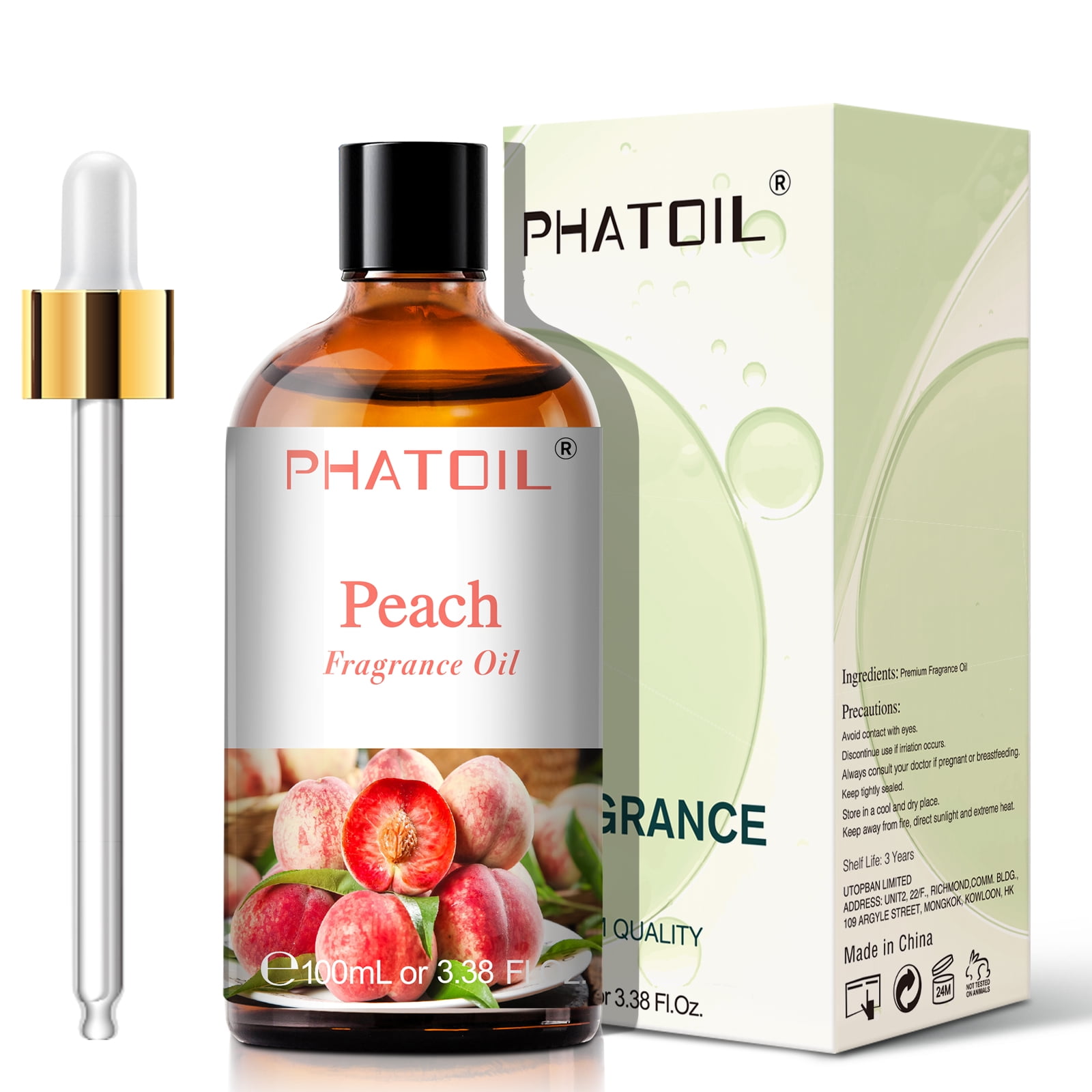 PHATOIL 100ML Peach Essential Oils for Aromatherapy Diffuser, Spa Massage,  Bathing, Yoga, Hair & Skin Care, DIY Candle and Soap Making - 3.38FL.OZ