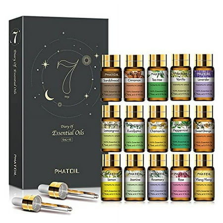 PHATOIL 15pcs x 5ml Essential Oils Gift Set Perfect for Skin & Hair Care, Bath, Relaxation, Ideal for Aromatherapy Diffuser, Soap Candle Making