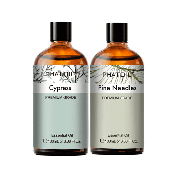 PHATOIL 2-Pack Cypress and Pine Needles Essential Oil Set for Skin Care,Hair,Perfume,Body,Diffuser,Hair,Soap and Candle Making,3.38 Fl Oz