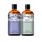 PHATOIL 2-Pack Clary Sage and Cypress Essential Oil Set for Diffusers,Skin Care,Humidifier,Body Massage,Candle and Soap Making,3.38 Fl Oz