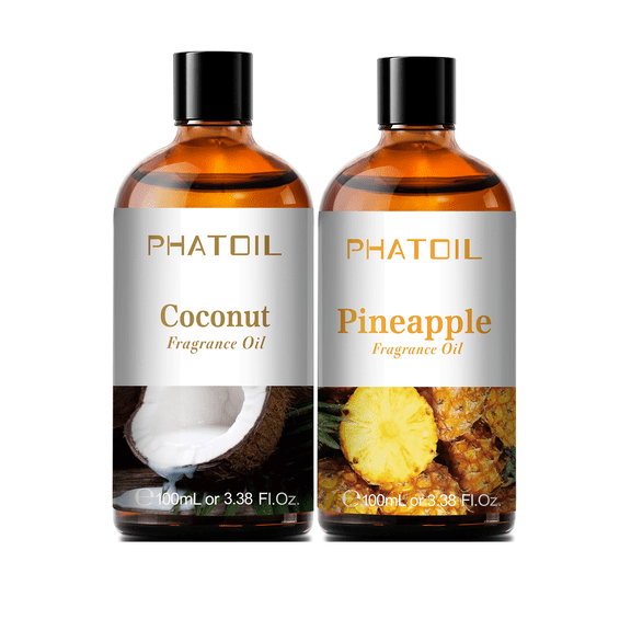 PHATOIL 2-Pack Coconut and Pineapple Fragrance Oil Set for Diffusers,Body Massage,Skin Care,Soap Making,Candle Making,Hair,Aromatherapy,Perfume,3.38 FL oz